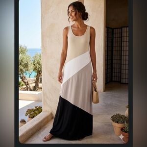 Relativity Scoop Neck Maxi Dress in Cream & Taupe. NWOT